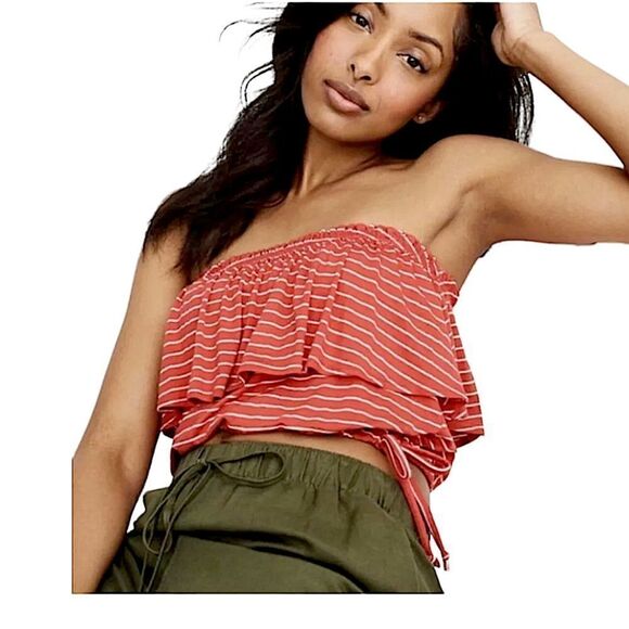 Abercrombie & Fitch StripeD Strapless Crop Top - Women |NWOT - Picture 2 of 12